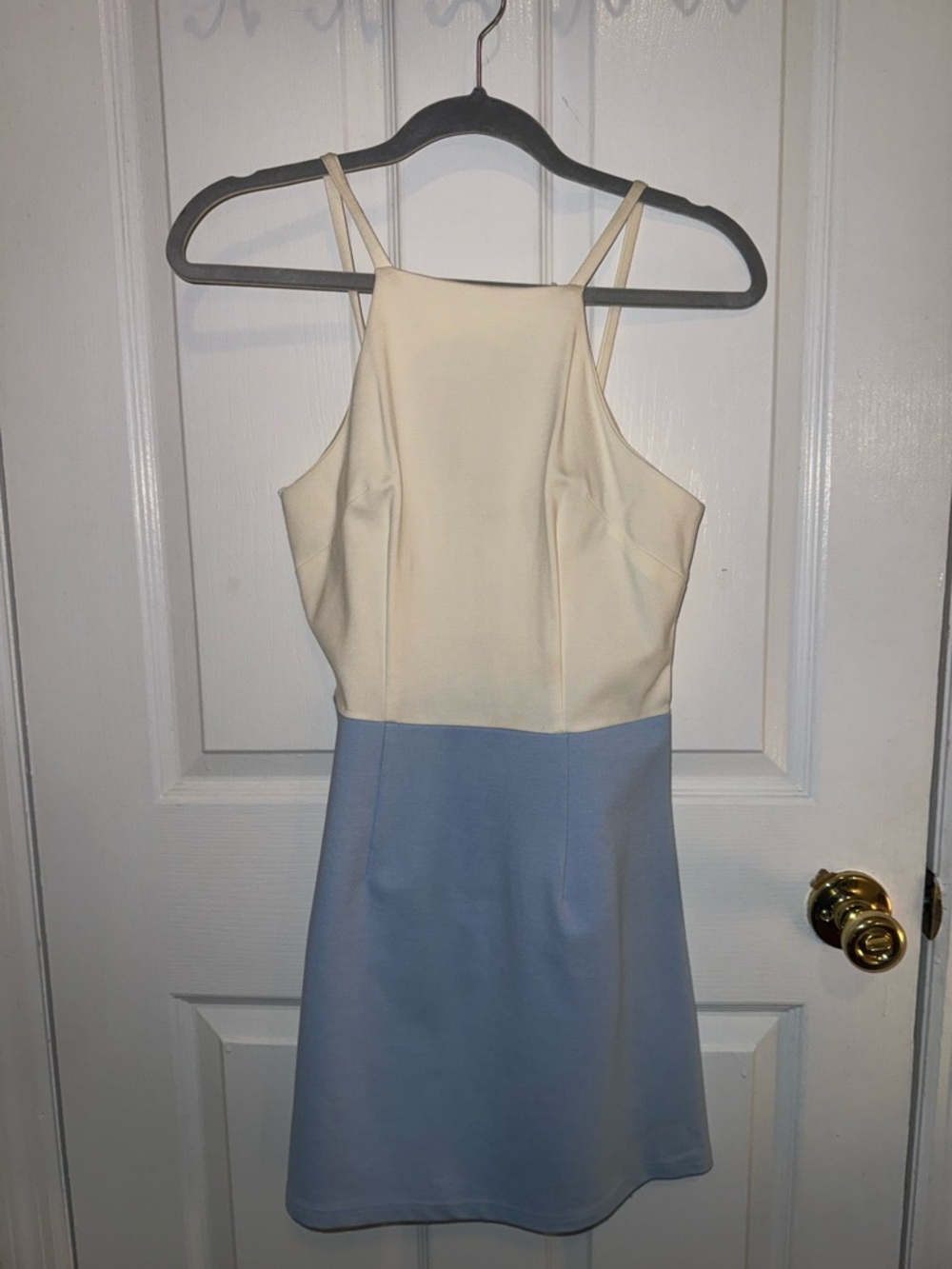 Cream and Light Blue Halter Mini Dress